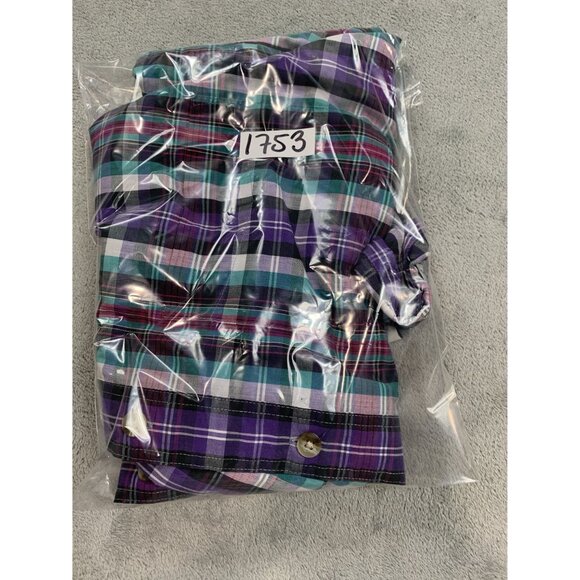 Van Heusen 417 Men's Large Purple/Green Plaid Shirt Single Needle Tailoring - Picture 7 of 7